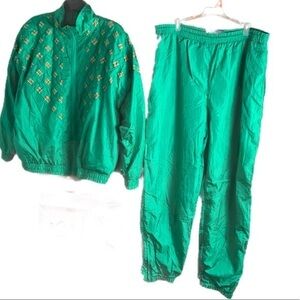 Vintage On Your Mark Green and Red Windbreaker/Track Suit Set Size Large